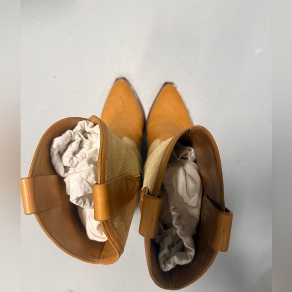 Isabel Marant Ochre Suede and Leather Mid Heel Cowboy Boots Size 37 Worn Twice - Picture 5 of 6